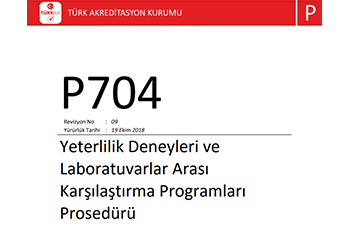 TÜRKAK P704 Yeterlilik Deneyleri ve Laboratuvarlar Arası Karşılaştırma Programları Prosedürü Revize Edilmiştir.